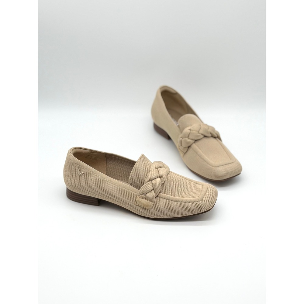 VIVAIA Loafers Women 41.5 Beige Braided Square Toe Sustainable Knit Slip On
